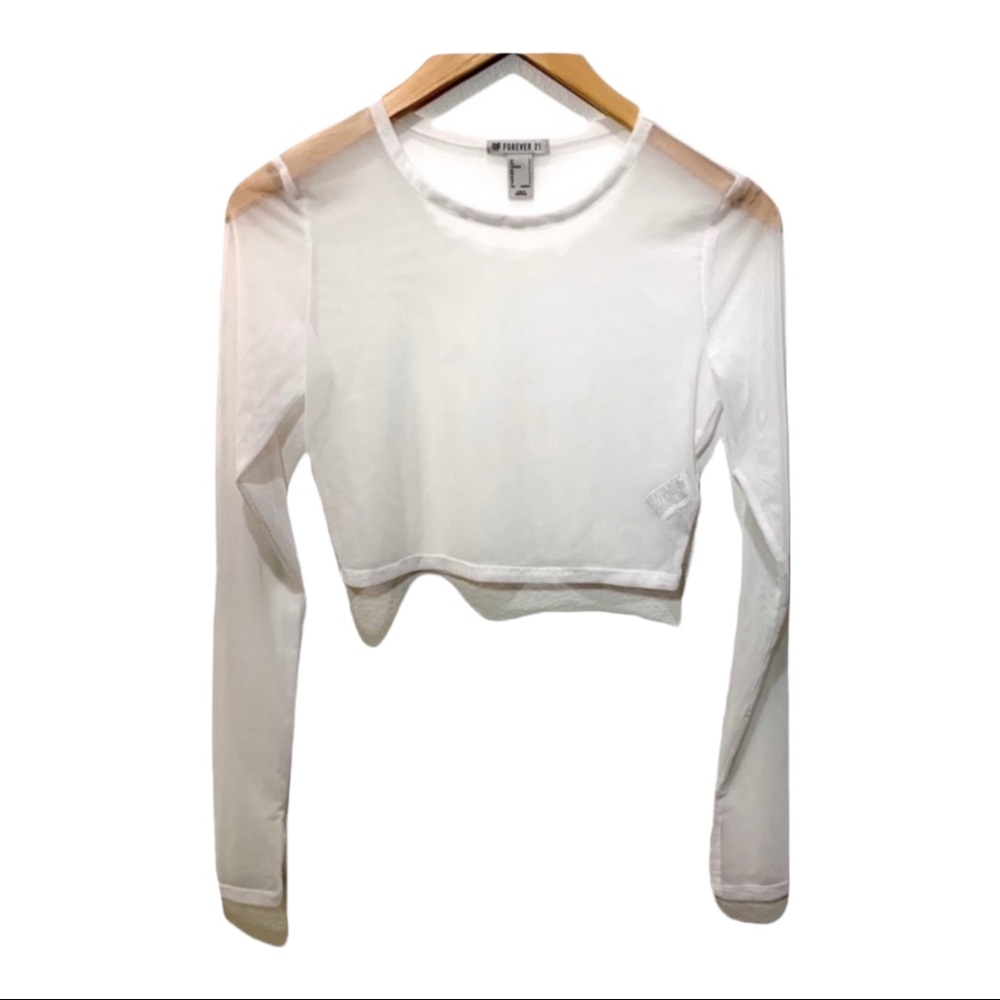 FOREVER 21 SHEER WHITE LONG SLEEVE CROP TOP SMALL